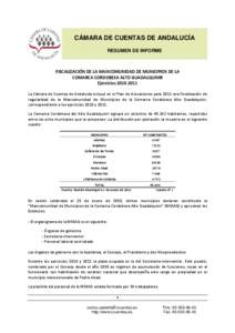 CÁMARA DE CUENTAS DE ANDALUCÍA RESUMEN DE INFORME FISCALIZACIÓN DE LA MANCOMUNIDAD DE MUNICIPIOS DE LA COMARCA CORDOBESA ALTO GUADALQUIVIR Ejercicios[removed]