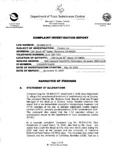 Zeneca - Complaint Investigation Report 2008