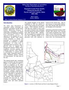 Idaho State Department of Agriculture Division of Agricultural Resources Regional Ground Water Quality Monitoring Results for Payette and Gem Counties, Idaho