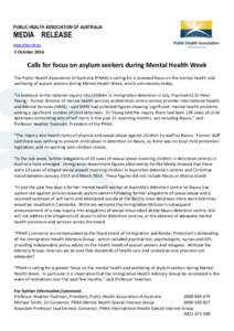 PUBLIC HEALTH ASSOCIATION OF AUSTRALIA  MEDIA RELEASE www.phaa.net.au  5 October 2014