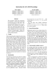 Instructions for ACL-2014 Proceedings Second Author Affiliation / Address line 1 Affiliation / Address line 2 Affiliation / Address line 3 email@domain