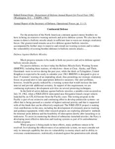 Edited Extract from: Department of Defense Annual Report for Fiscal Year 1962, (Washington, D.C.: USGPO, 1963) Annual Report of the Secretary of Defense, Operational Forces, pp[removed]: Continental Defense For the protect