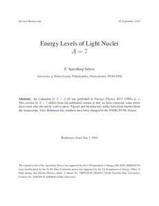 7Revised Manuscript  05 September 2013 Energy Levels of Light Nuclei A=7