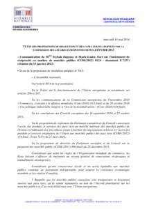 RÉPUBLIQUE FRANÇAISE LIBERTÉ-ÉGALITÉ-FRATERNITÉ COMMISSION DES AFFAIRES EUROPEENNES  mercredi 14 mai 2014