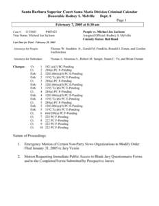 Santa Barbara Superior Court Santa Maria Division Criminal Calendar Honorable Rodney S. Melville Dept. 8 Page 1