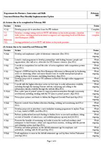 Department for Business, Innovation and Skill structural reform plan monthly implementation update: February 2011