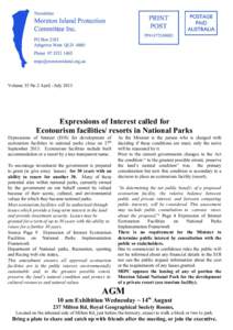 Volume 35 No 2 April - JulyExpressions of Interest called for Ecotourism facilities/ resorts in National Parks Expressions of Interest (EOI) for development of ecotourism facilities in national parks close on 27 t