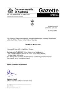 John Abizaid / Abizaid / MacDill Air Force Base / United States Central Command / Order of Australia / United States Air Force / Military personnel / United States