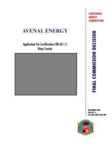 AVENAL ENERGY Application For Certification (08-AFC-1) Kings County FINAL COMMISSION DECISION