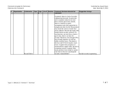 Comments template for Preliminary Cybersecurity Framework # Organization