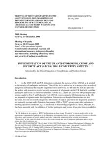 Biosecurity / Biological warfare / Crime prevention / Anti-terrorism /  Crime and Security Act / Biological Weapons Convention / Physical security / National Counter Terrorism Security Office / National security / Security / Public safety