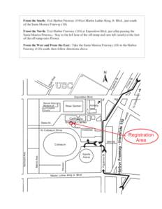 From the South: Exit Harbor Freeway[removed]at Martin Luther King, Jr. Blvd., just south of the Santa Monica Freeway[removed]From the North: Exit Harbor Freeway[removed]at Exposition Blvd. just after passing the Santa Monica F