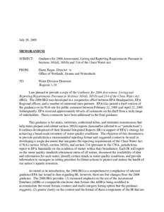 Guidance for 2006 Assessment, Listing and Reporting Requirements Pursuant to  Sections 303(d), 305(b) and 314 of the Clean Water Act