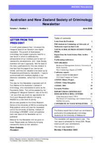 ANZSOC Newsletter  Australian and New Zealand Society of Criminology Newsletter Vo lume 1, Number 1