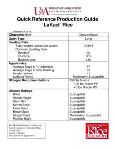 Quick Reference Production Guide ‘LaKast’ Rice Released inCharacteristic Grain Type