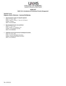 BOOK LIST NUSC 5111: Introduction to Professional Practice Management REQUIRED Text(s) Brigance, Buron, Patterson – Summer/Fall/Spring 1.