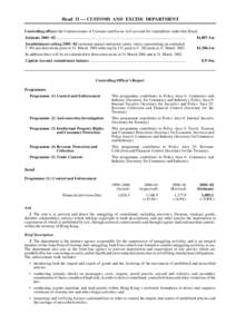 Head 31 — CUSTOMS AND EXCISE DEPARTMENT Controlling officer: the Commissioner of Customs and Excise will account for expenditure under this Head. Estimate 2001−02 .....................................................