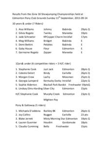 Microsoft Word - Results from the Zone 18 Showjumping Championships held at Edmonton Pony Club Grounds Sunday 11th September.do