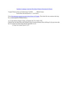 Southern Campaign American Revolution Pension Statements & Rosters Virginia Pension Claim of Catlett James VAS709 Mildred James Transcribed and annotated by C. Leon Harris [From Revolutionary pension records in the Libra