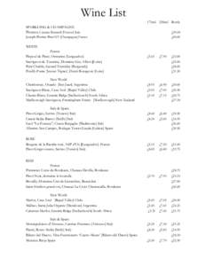 Wine List  175ml 250ml Bottle SPARKLING & CHAMPAGNE Proseco, Cantina Bernardi [Veneto] Italy