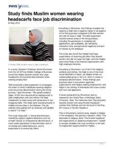 Culture / Islam and women / Discrimination / Hijab / Headscarf / Hajib / Employment discrimination / Hijab by country / Clothing / Headgear / Scarves