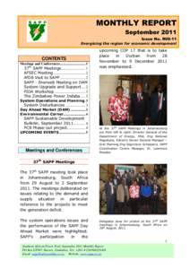 MONTHLY REPORT September 2011 Issue No. R09-11 Energising the region for economic development