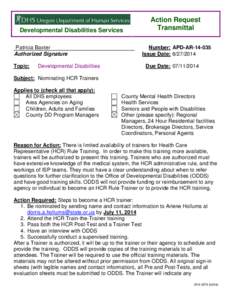 Developmental Disabilities Services Patricia Baxter Authorized Signature Topic:  Developmental Disabilities