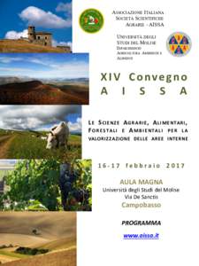 ASSOCIAZIONE ITALIANA SOCIETÀ SCIENTIFICHE AGRARIE - AISSA UNIVERSITÀ DEGLI STUDI DEL MOLISE DIPARTIMENTO