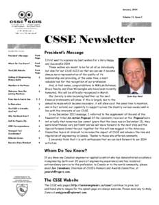 January, 2014 Volume 11, Issue 1 CSSE Newsletter Inside this issue: President’s Message
