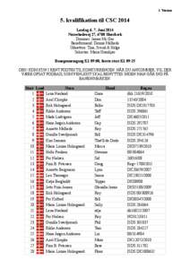1. Version  5. kvalifikation til CSC 2014 Lørdag d. 7. Juni 2014 Nørrehedevej 27, 6780 Skærbæk Dommer: James Mc Gee