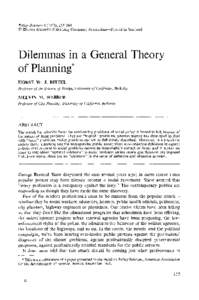 Policy Sciences),  © Elsevier Scientific Publishing Company, Amsterdam--Printed in Scotland Dilemmas in a General Theory of Planning* H O R S T W. J. R I T T E L