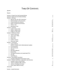 TABLE OF CONTENTS Agenda Reports Sections A: Report from the Synodical Bishop Section B: Report from the National Bishop Section C: Secretary