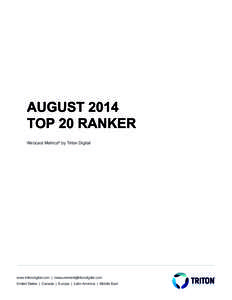 AUGUST 2014 TOP 20 RANKER Webcast Metrics® by Triton Digital www.tritondigital.com | [removed] United States | Canada | Europe | Latin America | Middle East