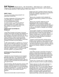 SAF Bylaws (Revised January 1, 1997; Revised March 1, 1999; Revised June 11, 2000; Revised February 4, 2001; Revised December 9, 2001; Revised June 8, 2002; Revised December 3, 2005; Revised June 4, 2006; Revised Decembe