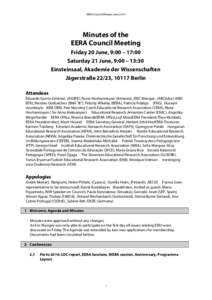 EERA Council Minutes JuneMinutes of the EERA Council Meeting Friday 20 June, 9:00 – 17:00 Saturday 21 June, 9:00 – 13:30