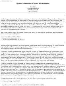 Bohr Model of the Atom  On the Constitution of Atoms and Molecules