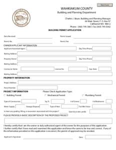 Print Form  WAHKIAKUM COUNTY Building and Planning Department Charles J. Beyer, Building and Planning Manager 64 Main Street, P. O. Box 97