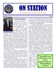 ON STATION The Newsletter of the American Pilots’ Association December 15, 2013 Page 1