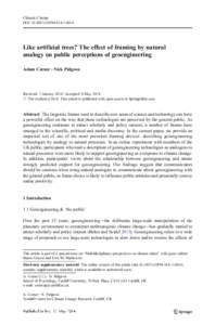 Climatic Change DOIs10584Like artificial trees? The effect of framing by natural analogy on public perceptions of geoengineering Adam Corner & Nick Pidgeon