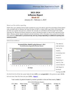 [removed]Influenza Report Week 05 January 26 – February 1, 2014 About our flu activity reporting MSDH relies upon selected sentinel health practitioners across the state to report the percentage of total patient