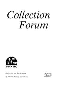 Collection Forum SPNHC Society for the Preservation of Natural History Collections