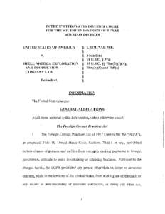 Corruption in the United States / Foreign Corrupt Practices Act / Bonga Field / Subsea / Freight forwarder / Royal Dutch Shell / Subcontractor / General contractor / Shell Nigeria / Business / Construction / Technology