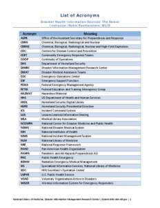 Disaster Health Information Sources: The Basics CourseAcronyms