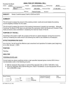 ANALYSIS OF ORIGINAL BILL  Franchise Tax Board Dutton