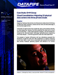 Future Proof Your IT  Case Study: D+M Group Cloud Consolidation: Migrating 15 physical data centers into three private clouds Operational Impact