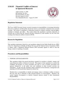 Financial Conflicts of Interest in Sponsored Research Approved July 31, 1996 Revised July 26, 2012