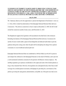 STATEMENT OF STEPHEN P. MARTIN, DEPUTY DIRECTOR, NATIONAL PARK SERVICE, DEPARTMENT OF THE INTERIOR, BEFORE THE SUBCOMMITTEE ON NATIONAL PARKS OF THE SENATE COMMITTEE ON ENERGY AND NATURAL RESOURCES CONCERNING S. 1166, A 
