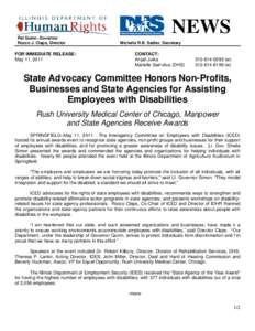 Pat Quinn, Governor Rocco J. Claps, Director FOR IMMEDIATE RELEASE: May 11, 2011