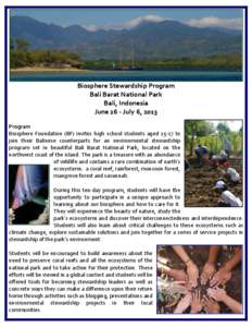 Biosphere)Stewardship)Program Bali)Barat)National)Park) Bali,)Indonesia) June)26)<)July)6,)2013)  !