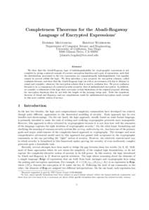 Completeness Theorems for the Abadi-Rogaway Language of Encrypted Expressions∗ Daniele Micciancio Bogdan Warinschi Department of Computer Science and Engineering, University of California, San Diego
